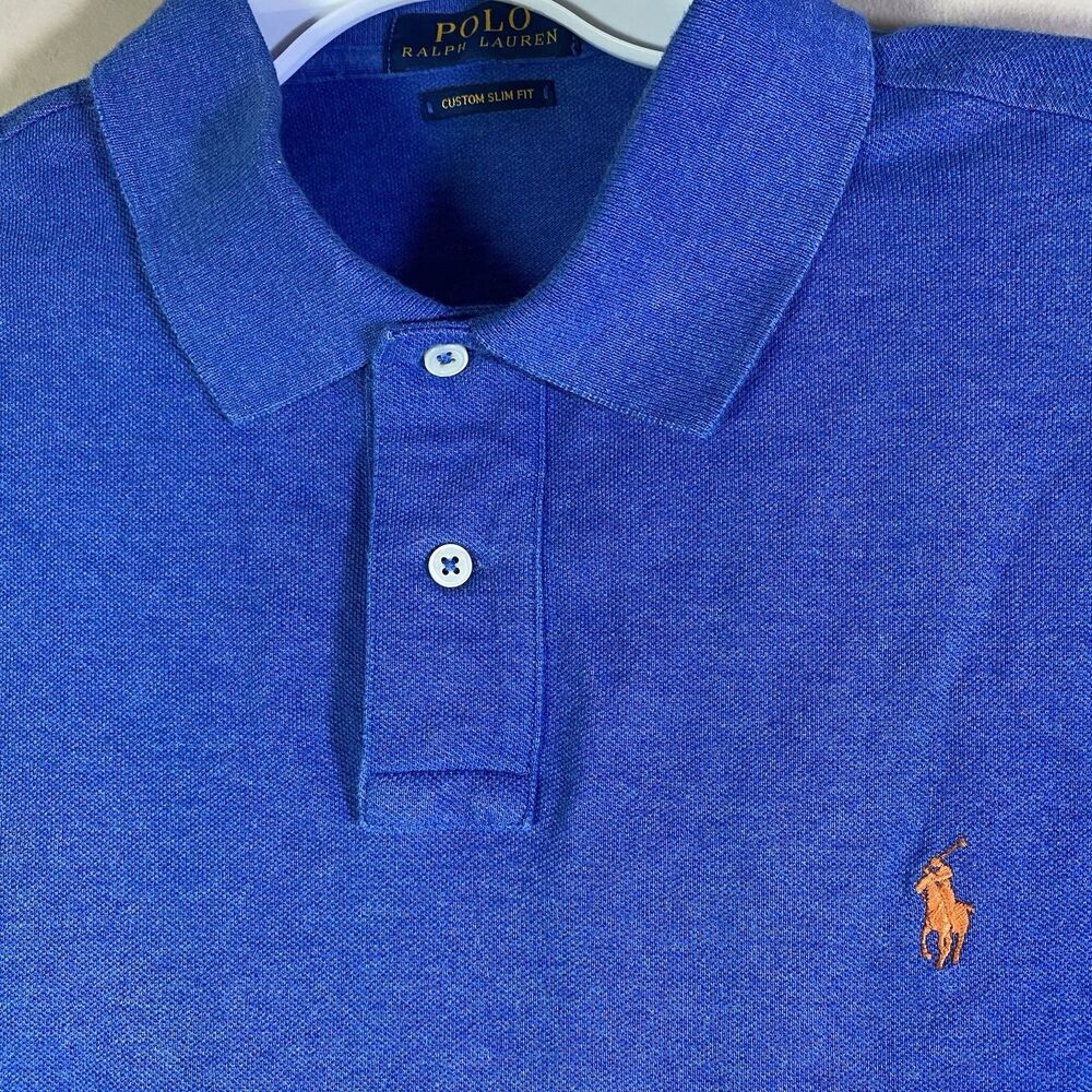 Ralph Lauren Polo Shirt Mens XL Blue Short Sleeve Cotton Pique Custom Slim Fit